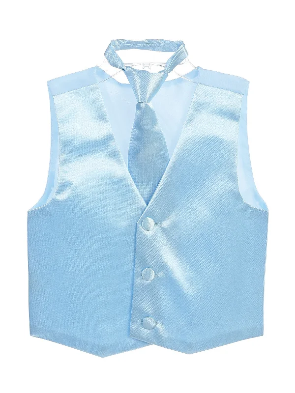 Big Boys Sky Blue Three Button Satin Vest Tie 2 Pc Set 8-16 Exclusive Discount