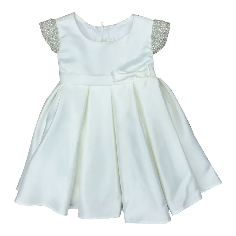 Baby Girls Ivory Dull Satin Beaded Flower Girl Dress 6-24M End - Of - Month Blowout