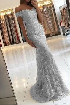 Mermaid Silver Lace Prom Dress, Evening Dress, Pageant Dance Dresses, Graduation School Party Gown  cg7317 Elegant Style