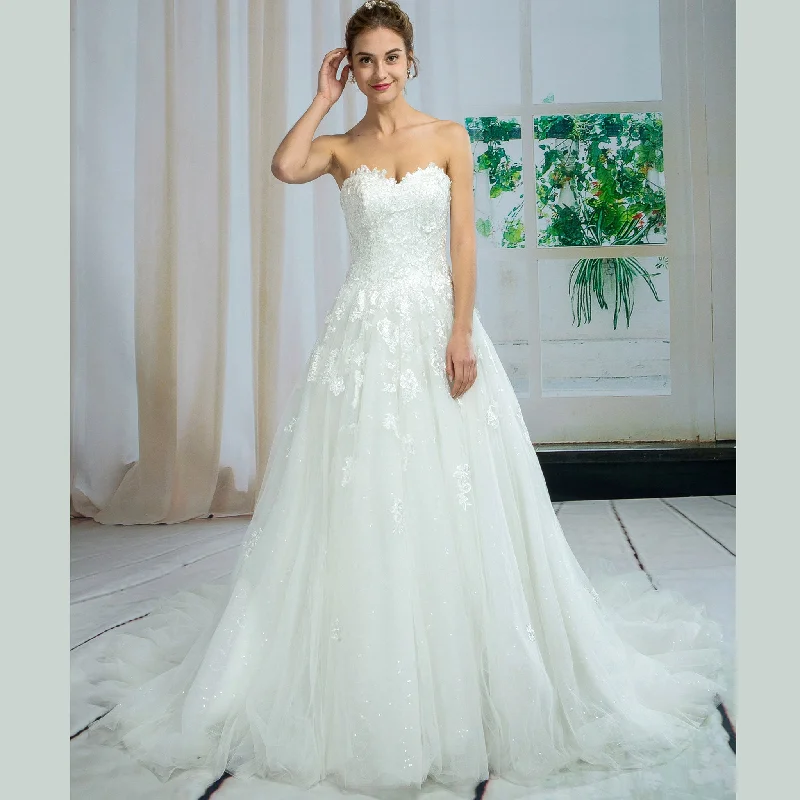 Strapless Tulle and Lace A-line Wedding Dress with Sweetheart Limited Time Deal