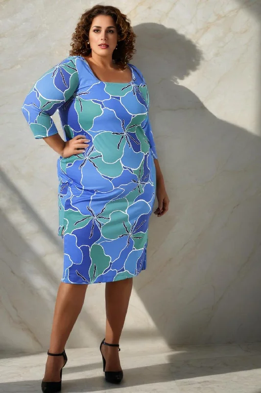 Plus Size Green Floral Bodycon Dress Disco - Inspired Retro Dance Look