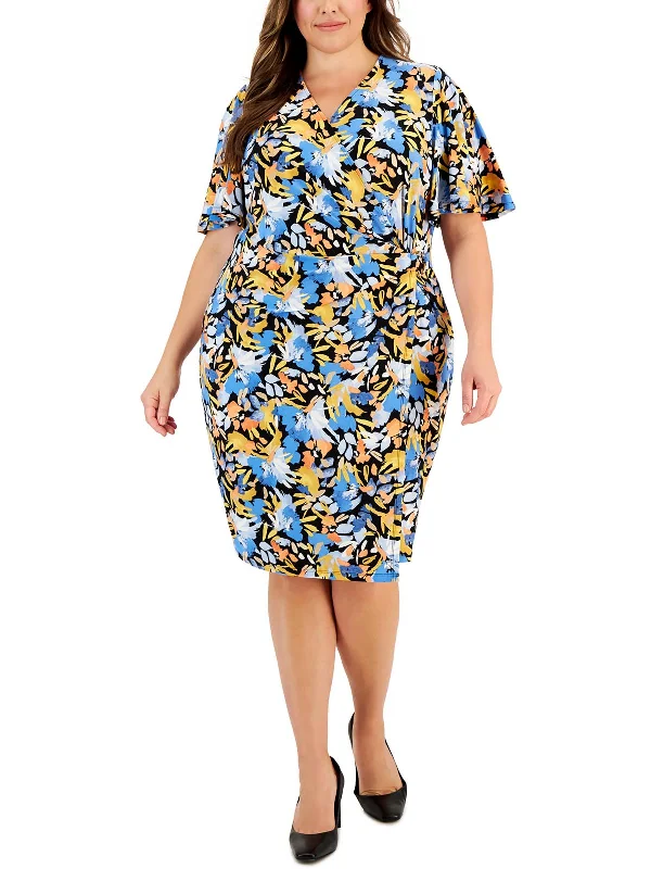 Plus Womens Floral Print Jersey Wrap Dress Limited Styles