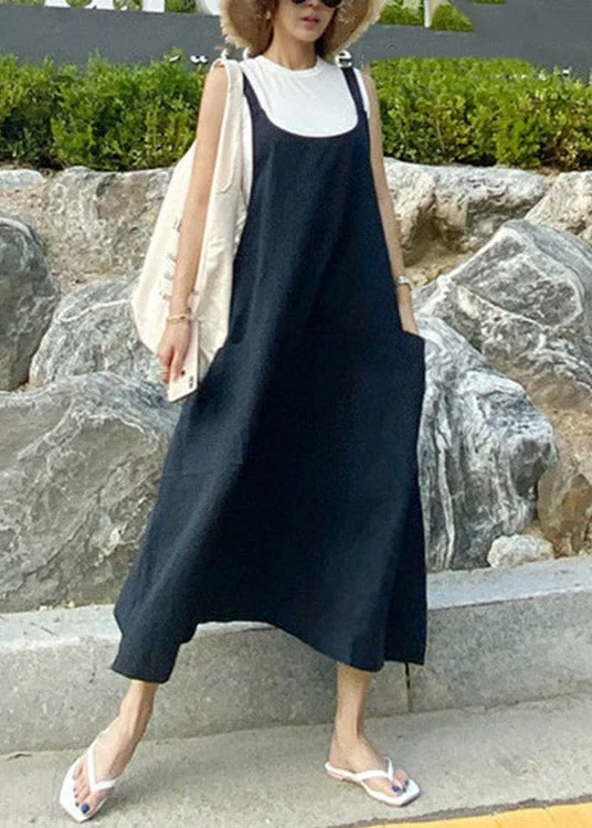 Black Drawstring Long Beach Dress Sleeveless Special Offer