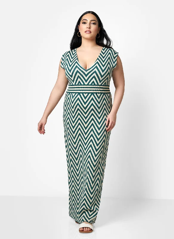 Rachida Knit Chevron V Neck Bodycon Dress Father'S Day Deals