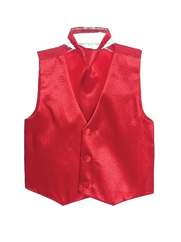 Big Boys Red Three Button Satin Vest Tie 2 Pc Set 8-16 Fashion Deal