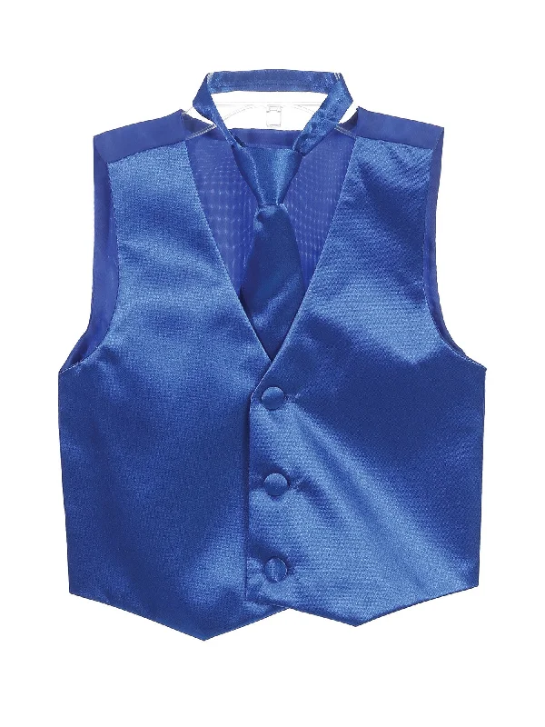 Big Boys Royal Blue Three Button Satin Vest Tie 2 Pc Set 8-16 Limited Time Deal