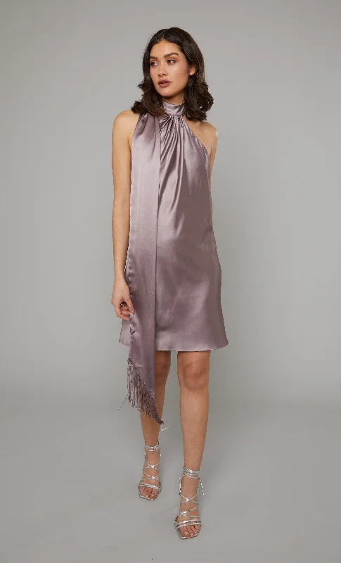 Mauve Halter-Neck Satin Mini Dress Fashion Deal