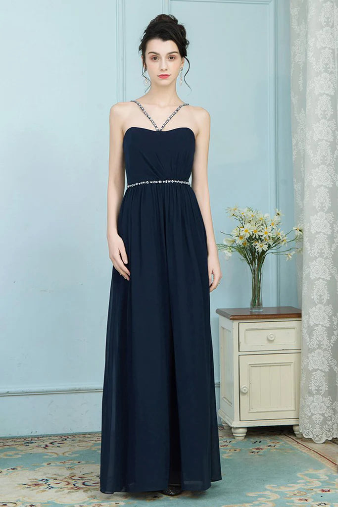 Mariyah A-Line/Princess Sleeveless Floor Length Natural Waist Chiffon Straps Bridesmaid Dresses Clearance Event