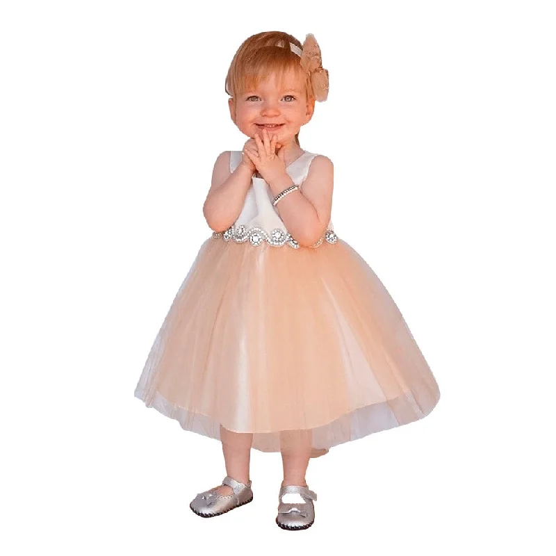 Baby Girls Champagne Satin Tulle Rhinestone Flower Girl Dress 6-24M Score Big On Glamorous Red - Carpet Styles