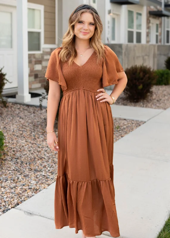 Raelyn Sepia Satin Dress Feminine Grace