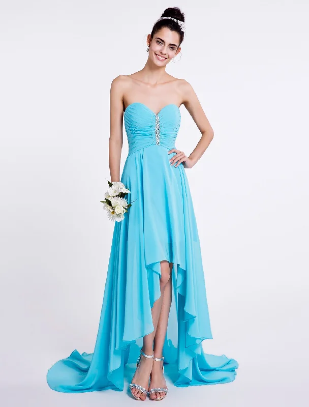 A-Line Bridesmaid Dress Sweetheart Sleeveless Open Back Asymmetrical Chiffon with Ruched / Beading Father'S Day Deals