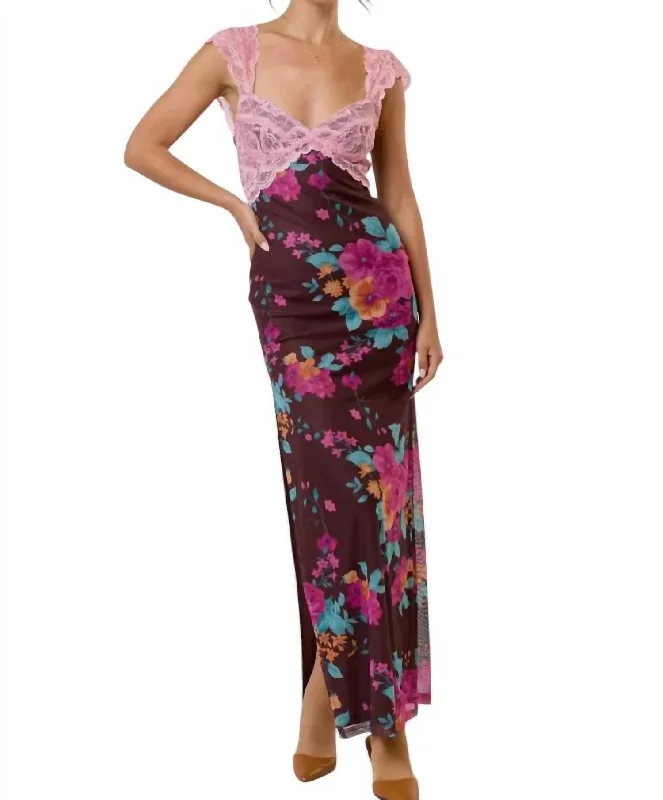 Secret Garden Maxi Dress In Mauve/brown Mid - Week Surprise