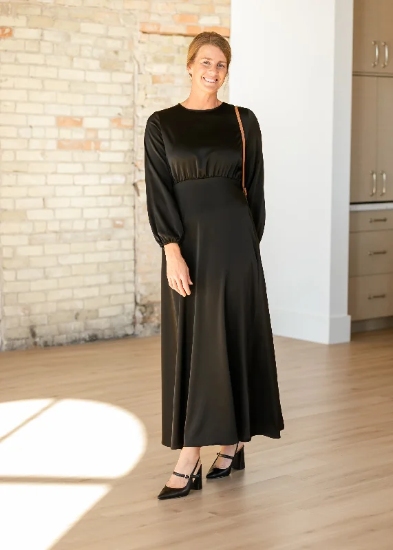 Muriel Long Sleeve Satin Dress Graceful Movement