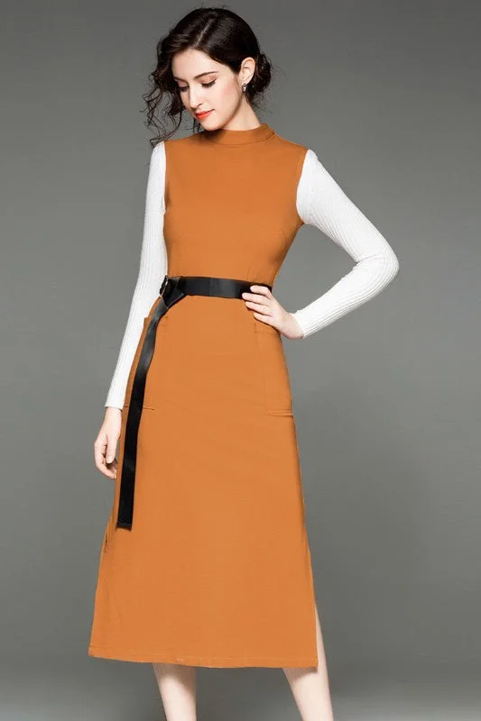 Brown Sleeveless Dress W/ Belt Buy More, Save More