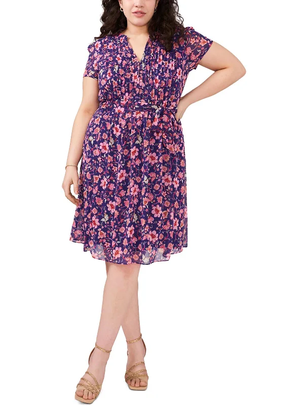 Plus Womens Floral Print Polyester Midi Dress First Order Discount