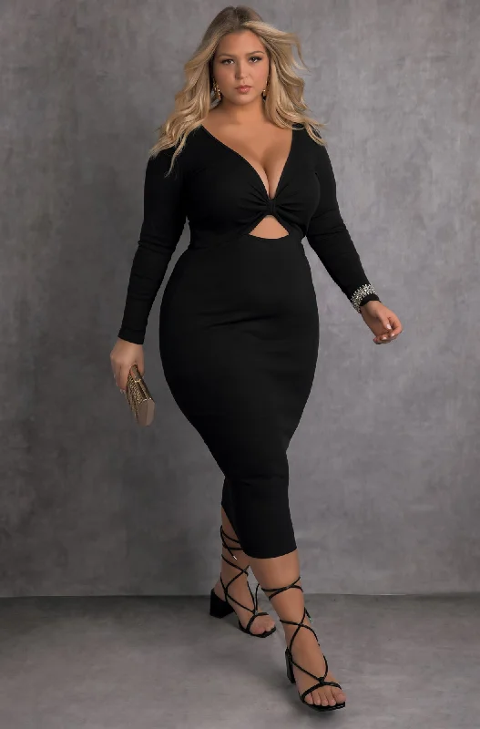 Never The Same Keyhole Long Sleeve Bodycon Midi Dress Playful Elegance