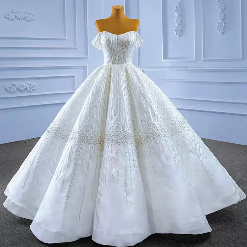 Luxury Beaded Sparkly Ball Gown Wedding Dress with Off the Shoulder Elegant Style