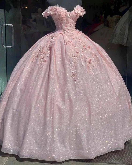 Pink Glitter Sweetheart Prom Dress Ball Gown    cg19712 Feminine Grace