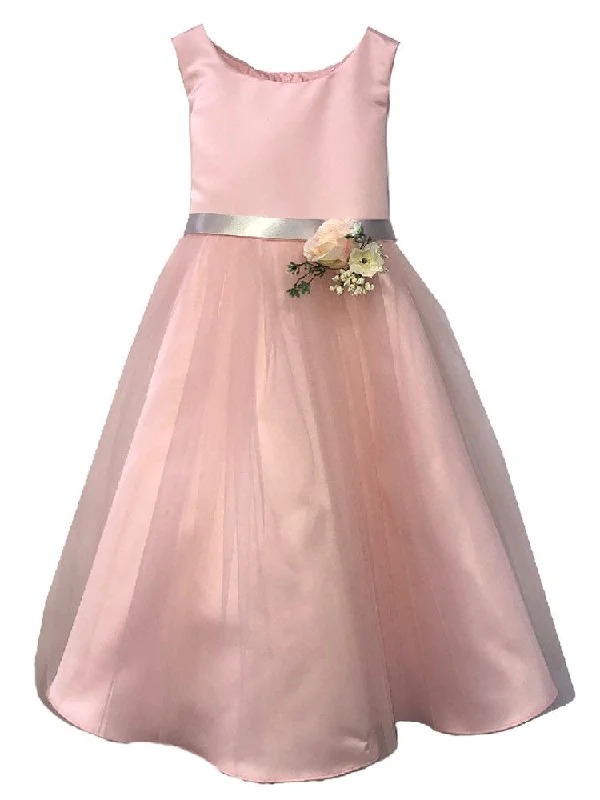 Girls Dull Satin Tulle Overlay Broche Flower Girl Dress 2T-12 Big Savings On Rustic Countryside Styles