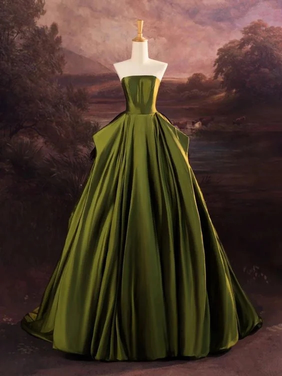 Charming Ball Gown Strapless Olive Green Long Prom Dress B517 Anniversary Sale