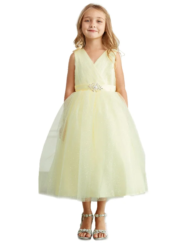 Little Girls Yellow Satin Sash Pleated Tulle Flower Girl Dress 2-6 Limited - Edition Drops