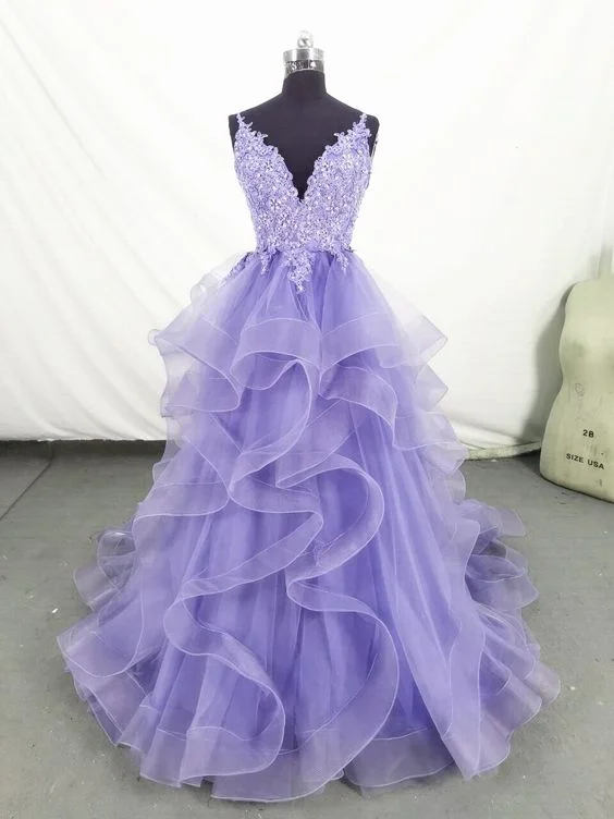 Charming Ball Gown Straps Long Lace Lilac Prom Dress B549 Limited - Time Bundle