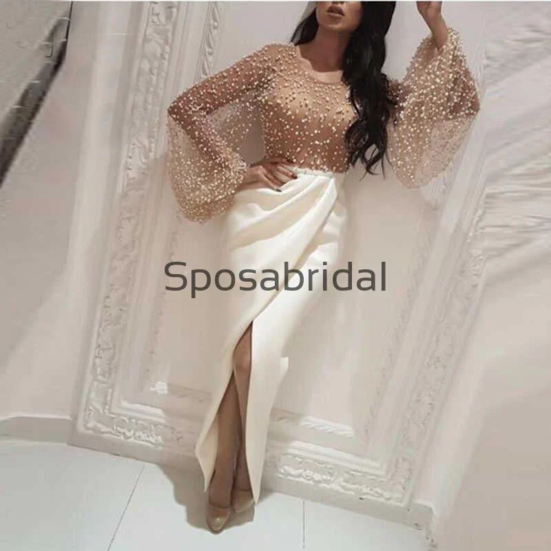 Long Sleeves Beaded Mermaid Formal Elegant Modestt Prom Dresses PD1883 Tropical Island - Inspired Attire