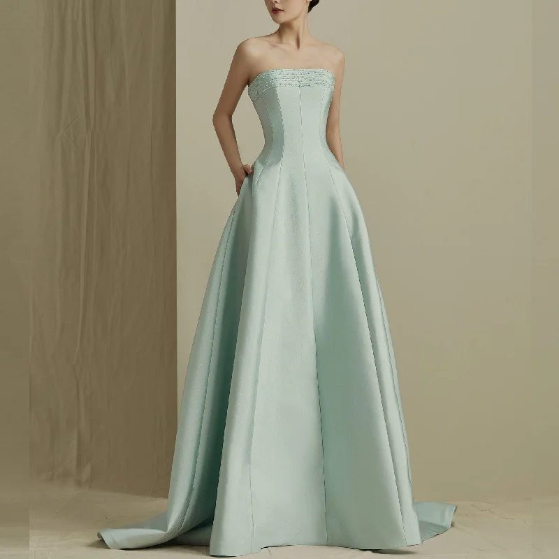 Light Green Strapless Satin A-line Bridal Wedding Dresses Discounts On Casual Weekend Styles