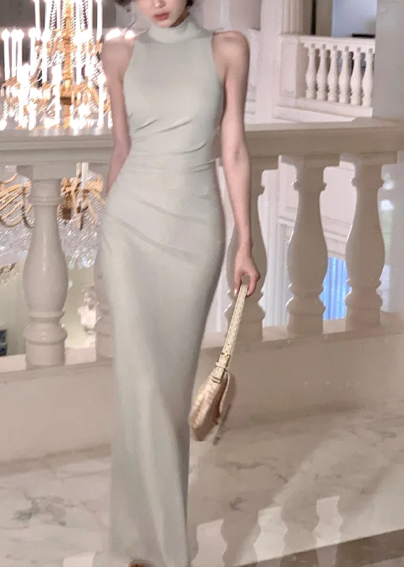 Grey Wrinkled High Waist Long Dress Sleeveless Wardrobe Update