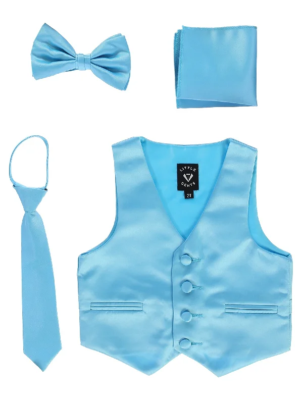 Baby Boys Aqua Satin Vest Zipper Tie Hanky Bowtie Clothing Set 3-24M Summer Splash Sale