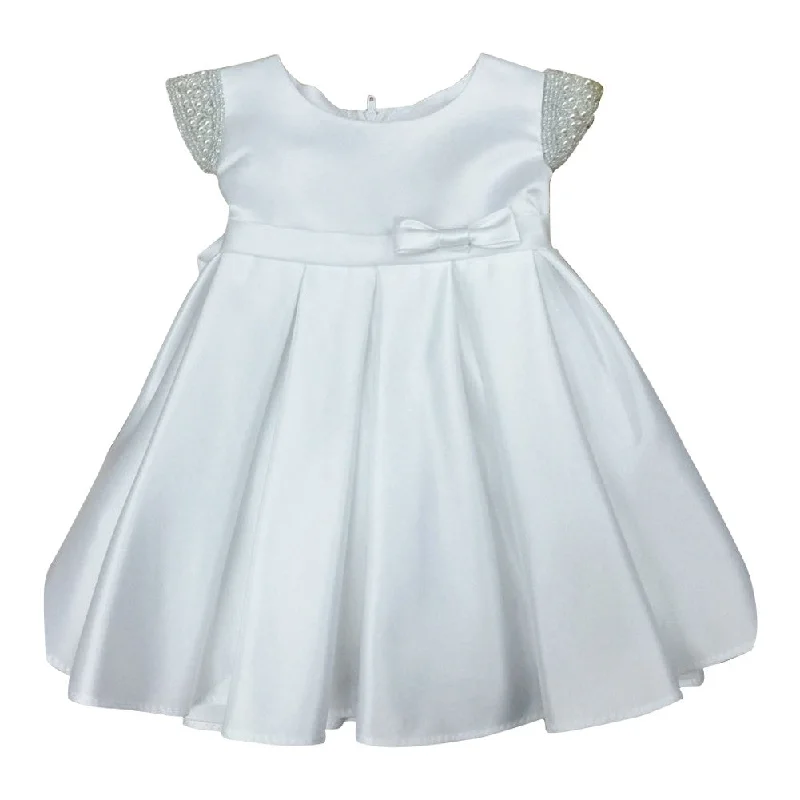 Baby Girls White Dull Satin Beaded Flower Girl Dress 6-24M Buy More, Save More