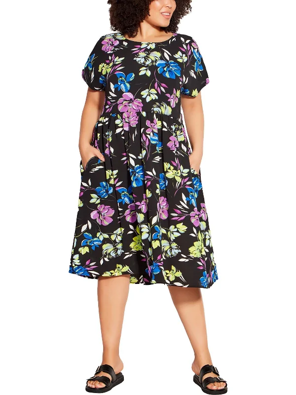 Plus Doll Up Womens Floral Print Daytime Midi Dress Fashion-Forward