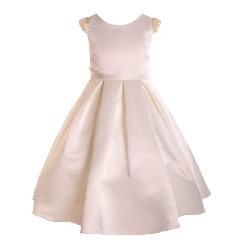 Little Girls Ivory Dull Satin Beaded Flower Girl Dress 2T-6 Beat The Heat In Tropical Styles