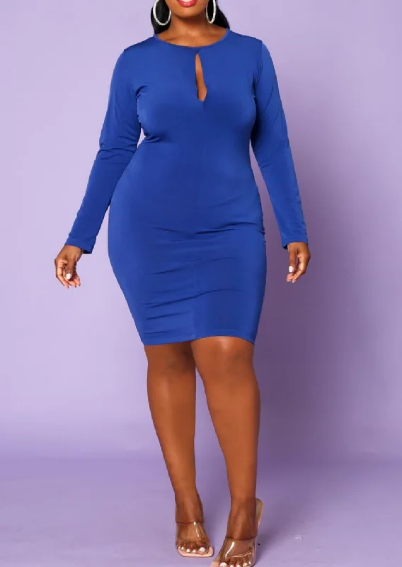 Hi Curvy Plus Size Women Keyhole Long Sleeve Bodycon Dress Boho - Chic Festival - Ready Style