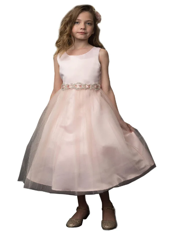 Little Girls Blush Rhinestone Belt Tulle Skirt Satin Dress 2-6 Huge Savings On Parisian Styles