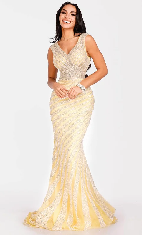 Terani Couture 231E0620 - V Neck Sleeveless Bodycon Gown Fashion-Forward Style