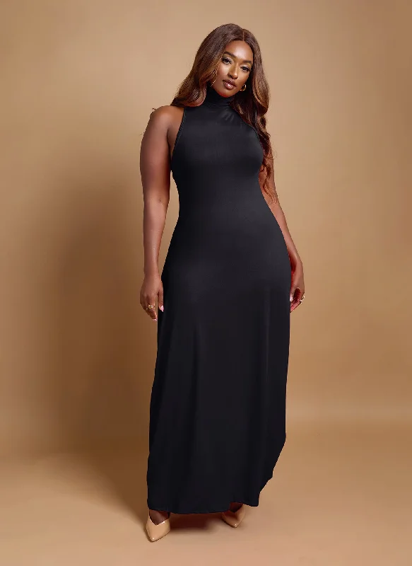 Kimmy Turtleneck Bodycon Maxi Dress - Black Buy More, Save More