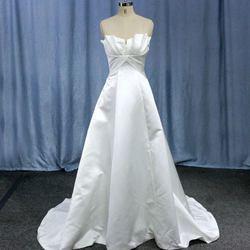 Strapless Unique A Line Asymmetrical Neckline Satin Wedding Dress Spring Fling Sale