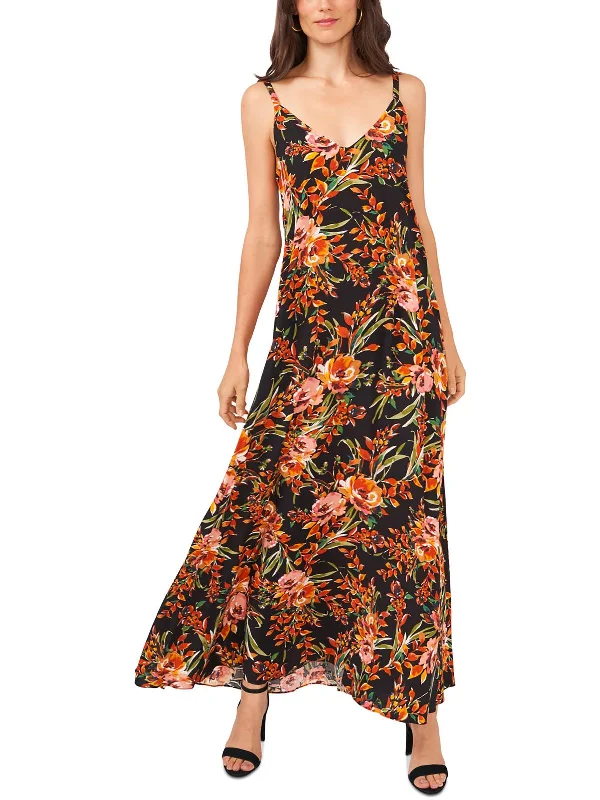 Petites Womens Floral Print Rayon Maxi Dress Fashion-Forward