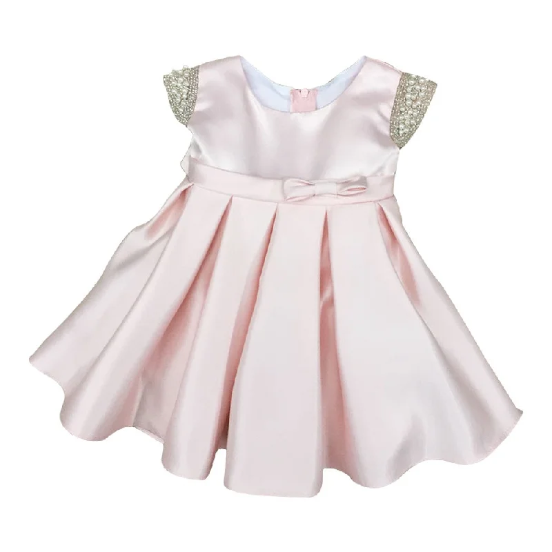 Baby Girls Blush Dull Satin Beaded Flower Girl Dress 6-24M Now On Sale For Chic Urban Styles