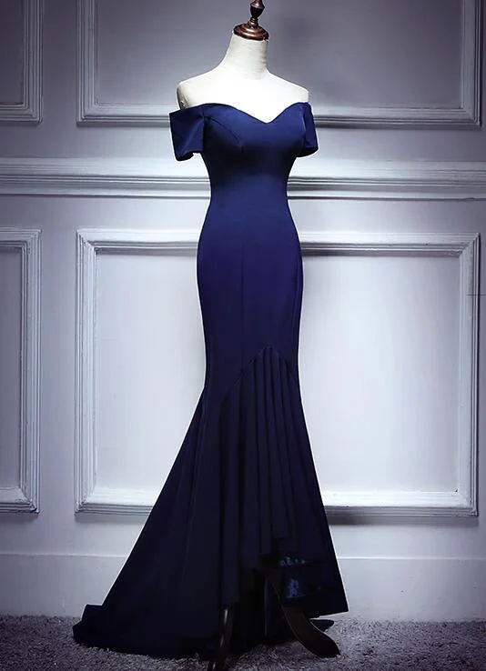 Navy Blue Spandex Mermaid Sweetheart Evening Gown, Charming Blue Prom Dress Party Dress   cg20090 Lightweight Fabric