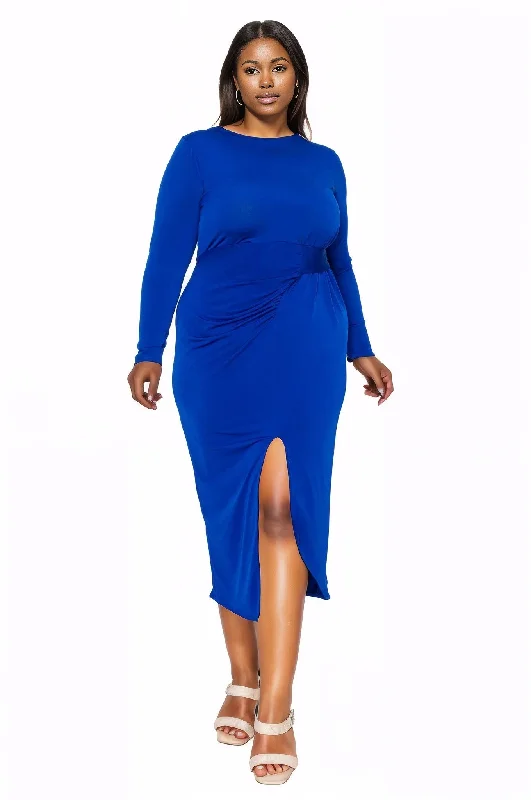 Estelle Ruched Bodycon Midi Dress Grab Romantic Date - Night Styles Now