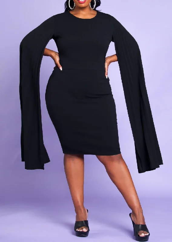 Hi Curvy Plus Size Women Pleated Cape Sleeve Bodycon Dress Chic Urban Fashion Look