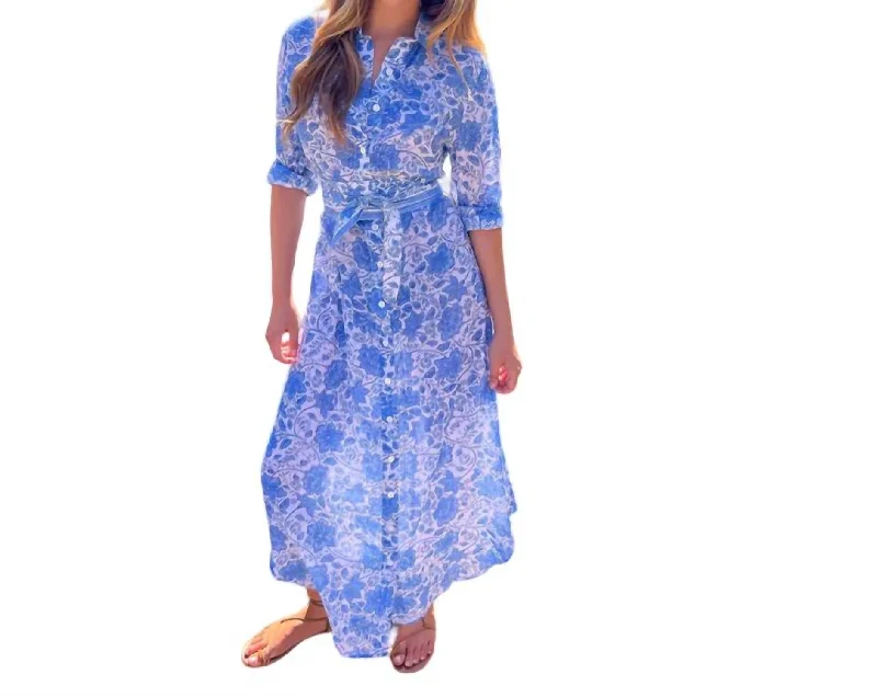 Oversized Maxi Shirtdress In Blue Floral End - Of - Month Blowout