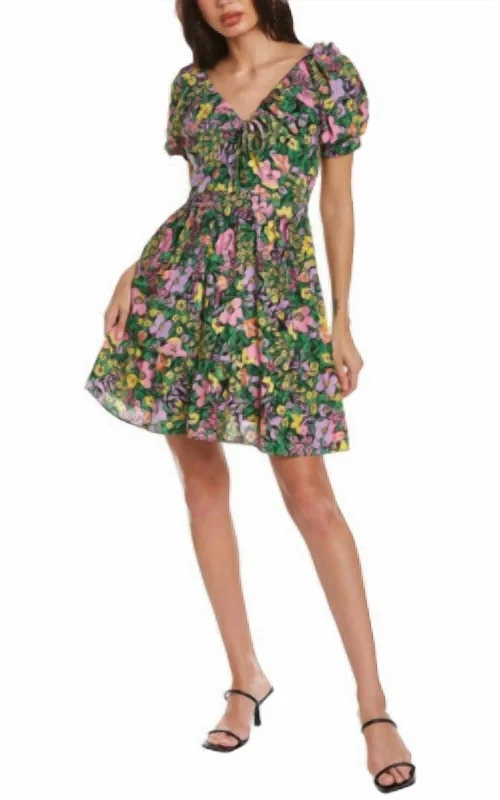 Floral Mini Dress In Green/multi Classic Timeless Elegant Style