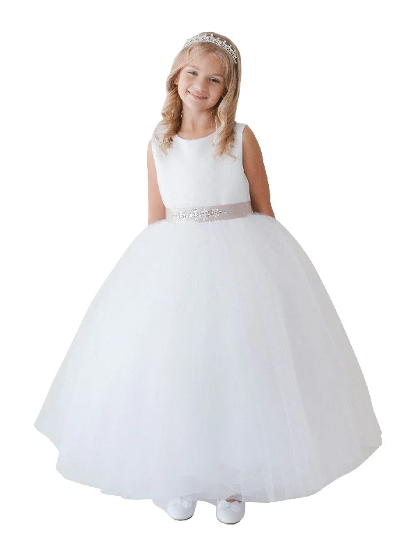 Little Girls White Satin Tulle Ankle Length Elegant Flower Girl Dress 2-6 Weekend Special