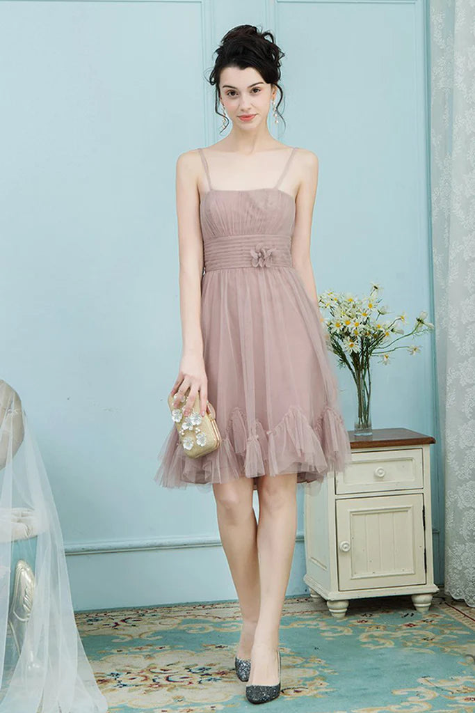 Lorelei A-Line/Princess Knee Length Tulle Natural Waist Spaghetti Straps Bridesmaid Dresses End Of Season Sale