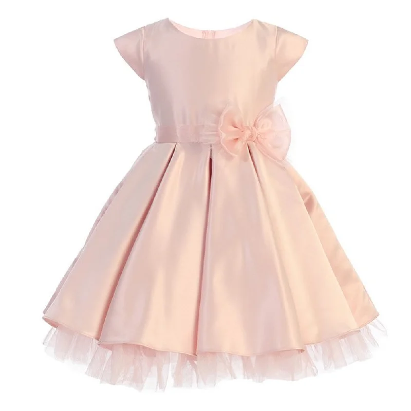 Little Girls Pink Full Pleated Satin Oversize Bow Easter Dress 2-6 Budget-Friendly Fashion