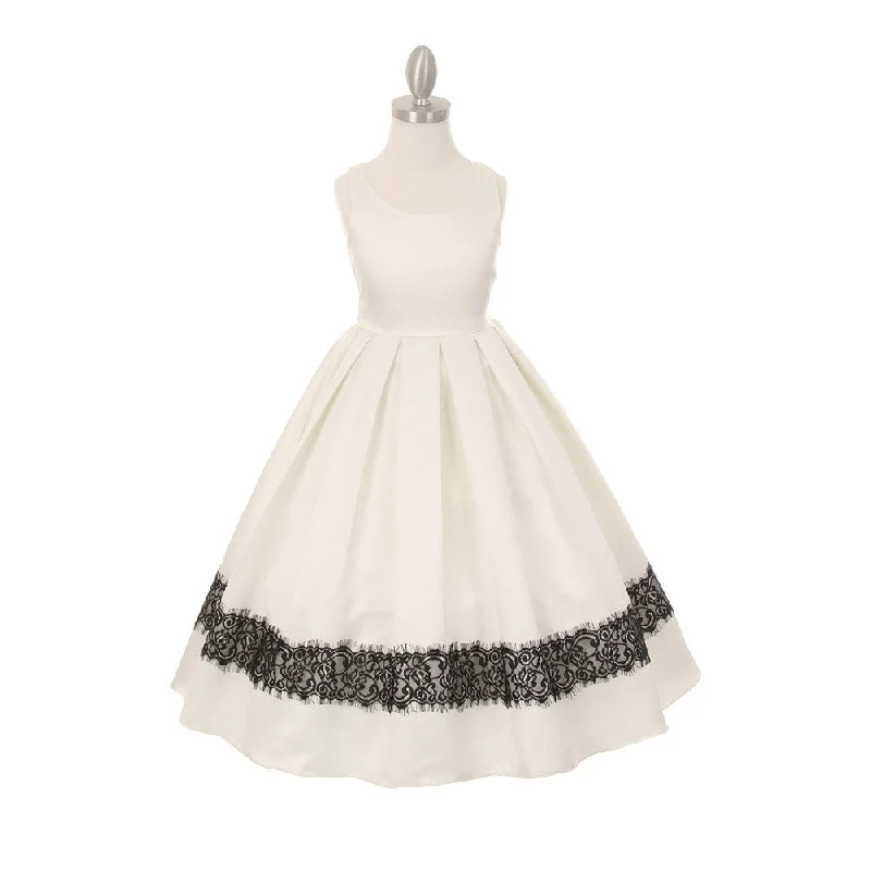 Little Girls Ivory Satin Lace Trim Special Occasion Dress 2-6 Romantic Detailing