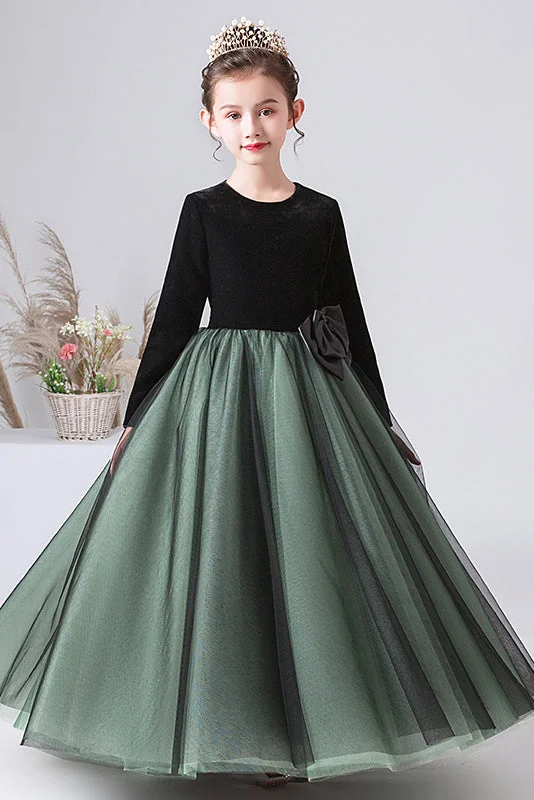 A Line Dark Green Long Sleeves Tulle Flower Girl Dress Limited - Time Bundle